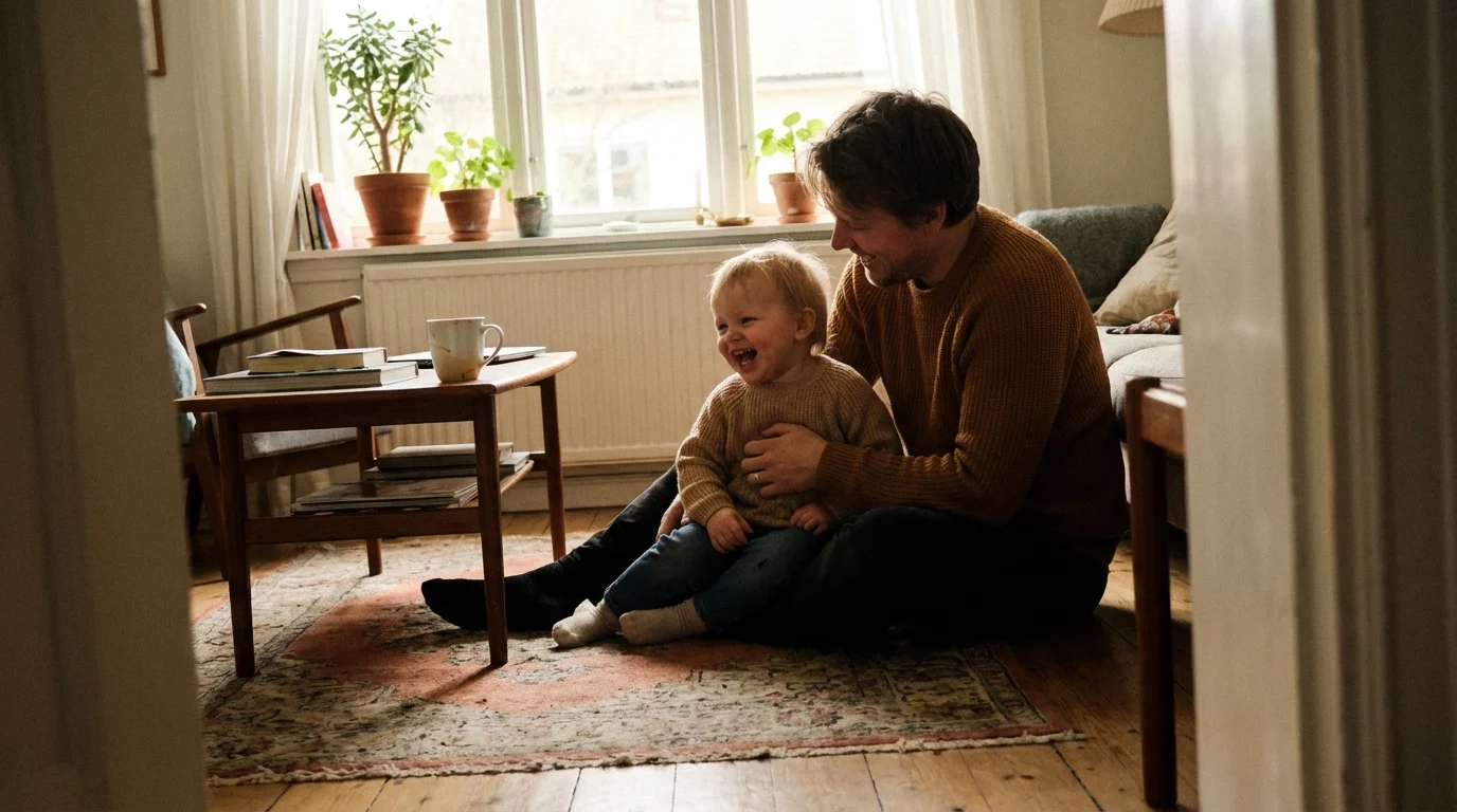 Parent and child enjoying quality playtime together at home.
