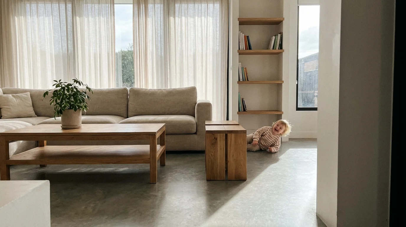 A clean and tidy living room, highlighting mess-free play with Waggy.